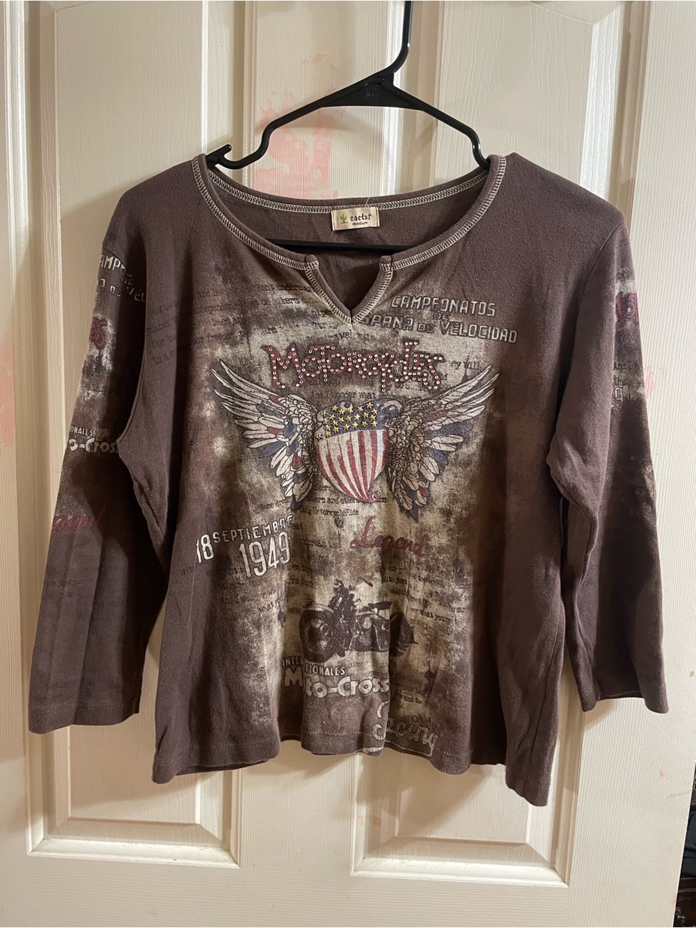 Cactus Brown Graphic Long-Sleeve Tee with Winged Shield